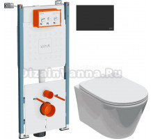 Комплект Унитаз подвесной Aquanet Logan Tornado 340298 + Инсталляция VitrA V-Fix Core 732-5800-01PV + Кнопка Root Square 740-2311 черная матовая