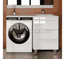 Тумба с раковиной Style Line Даллас Леон 120 R Люкс Plus напольная, белая, для стиральной машины, 3 ящика