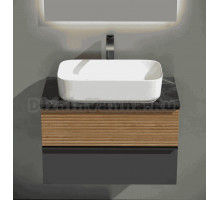 Тумба под раковину со столешницей Sancos Delta 80 дуб красный, графит, столешница черный мрамор, с отв. под смеситель