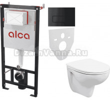 Комплект Унитаз подвесной Wanfald Lauta 47302100005 + Инсталляция AlcaPlast AM101/1120-4:1 RU M578-0001 кнопка смыва черная