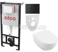 Комплект Унитаз подвесной Villeroy & Boch Subway 2.0 5614R201 + Инсталляция AlcaPlast AM101/1120-4:1 RU M578-0001 кнопка смыва черная