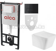 Комплект Унитаз подвесной BOND Cube F04-10 + Инсталляция AlcaPlast AM101/1120-4:1 RU M578-0001 кнопка смыва черная