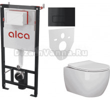 Комплект Унитаз подвесной Ceramicanova Play CN3001 + Инсталляция AlcaPlast AM101/1120-4:1 RU M578-0001 кнопка смыва черная