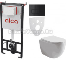 Комплект Унитаз подвесной Ceramicanova Mia Rimless CN1805 + Инсталляция AlcaPlast AM101/1120-4:1 RU M578-0001 кнопка смыва черная