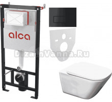 Комплект Унитаз подвесной Roca Gap 34647L000 + Крышка 801472001 с микролифтом + Инсталляция AlcaPlast AM101/1120-4:1 RU M578-0001 кнопка смыва черная