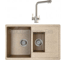 Комплект Мойка Whinstone Гурон 1 1/2B 1D бежевый + Смеситель MEGA Life MG-TK06 хром