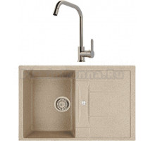 Комплект Мойка Whinstone Коралл 1B 1D бежевый + Смеситель MEGA City MG- ZRV104 хром