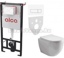 Комплект Унитаз подвесной Ceramicanova Mia Rimless CN1805 + Инсталляция AlcaPlast AM101/1120-4:1 RU M570-0001 кнопка смыва белая
