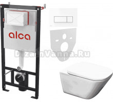 Комплект Унитаз подвесной Roca Gap 34647L000 + Крышка 801472001 с микролифтом + Инсталляция AlcaPlast AM101/1120-4:1 RU M570-0001 кнопка смыва белая