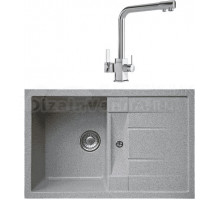 Комплект Мойка Whinstone Коралл 1B 1D серый + Смеситель MEGA Life MG-TK06 хром