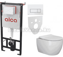 Комплект Унитаз подвесной Ceramicanova Play CN3001 + Инсталляция AlcaPlast AM101/1120-4:1 RU M571-0001 кнопка смыва хром