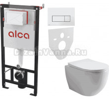 Комплект Унитаз подвесной Ceramicanova Mia Rimless CN1805 + Инсталляция AlcaPlast AM101/1120-4:1 RU M571-0001 кнопка смыва хром