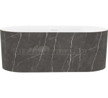 Акриловая ванна Wellsee Chalice Perfection 165x75 см, отдельностоящая, матовый черный мрамор, глянцевая белая, овальная, на ножках, со сливом-переливом, с донным клапаном