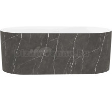 Акриловая ванна Wellsee Chalice Perfection 165x75 см, отдельностоящая, матовый черный мрамор, глянцевая белая, овальная, на ножках, со сливом-переливом, с донным клапаном, фурнитура белая