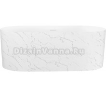 Акриловая ванна Wellsee Chalice Perfection 165x75 см, отдельностоящая, матовый белый мрамор, глянцевая белая, овальная, на ножках, со сливом-переливом, с донным клапаном, фурнитура белая