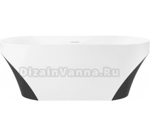 Акриловая ванна Wellsee Croquis 165x75 см, отдельностоящая, матовая черная, матовая белая, овальная, на ножках, со сливом-переливом, с донным клапаном, фурнитура черная