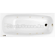 Акриловая ванна WHITECROSS Layla Line Nano 170x75 см, встраиваемая, с гидромассажем, белая, с каркасом, со сливом-переливом, фурнитура золото