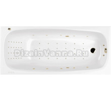 Акриловая ванна WHITECROSS Layla Nano 170x75 см, встраиваемая, с гидромассажем, белая, с каркасом, со сливом-переливом, фурнитура золото