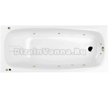 Акриловая ванна WHITECROSS Layla Smart Nano 170x75 см, встраиваемая, с гидромассажем, белая, с каркасом, со сливом-переливом, фурнитура золото