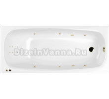 Акриловая ванна WHITECROSS Layla Slim Line Nano 170x75 см, встраиваемая, с гидромассажем, белая, с каркасом, со сливом-переливом, фурнитура золото