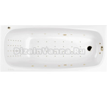 Акриловая ванна WHITECROSS Layla Slim Nano 170x75 см, встраиваемая, с гидромассажем, белая, с каркасом, со сливом-переливом, фурнитура золото