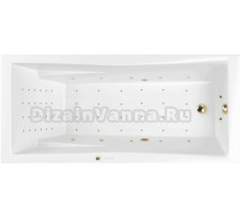 Акриловая ванна WHITECROSS Palace Nano 170x75 см, встраиваемая, с гидромассажем, белая, с каркасом, со сливом-переливом, фурнитура золото