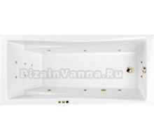 Акриловая ванна WHITECROSS Palace Smart 170x75 см, встраиваемая, с гидромассажем, белая, с каркасом, со сливом-переливом, фурнитура золото