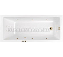 Акриловая ванна WHITECROSS Wave Smart Nano 160x80 см, встраиваемая, с гидромассажем, белая, с каркасом, со сливом-переливом, фурнитура золото