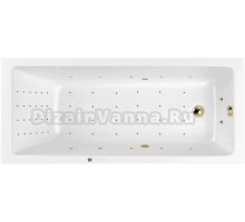 Акриловая ванна WHITECROSS Wave Nano 180x80 см, встраиваемая, с гидромассажем, белая, с каркасом, со сливом-переливом, фурнитура золото