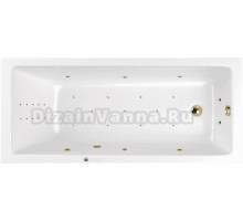 Акриловая ванна WHITECROSS Wave Slim Ultra Nano 150x70 см, встраиваемая, с гидромассажем, белая, с каркасом, со сливом-переливом, фурнитура золото