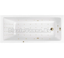 Акриловая ванна WHITECROSS Wave Slim Nano 160x80 см, встраиваемая, с гидромассажем, белая, с каркасом, со сливом-переливом, фурнитура золото