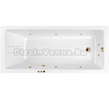 Акриловая ванна WHITECROSS Wave Slim Smart Nano 170x75 см, встраиваемая, с гидромассажем, белая, с каркасом, со сливом-переливом, фурнитура золото