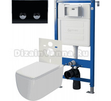 Комплект Унитаз подвесной Point Меркурий PN41831 + Инсталляция PN45121 пневматическая + Кнопка Венера PN44071BC черная, хром