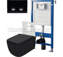 Комплект Унитаз подвесной Point Меркурий PN41831BM + Инсталляция PN45121 пневматическая + Кнопка Венера PN44071BC черная, хром