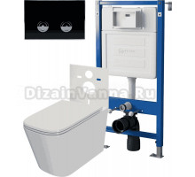 Комплект Унитаз подвесной Point Ника PN41081 + Инсталляция PN45121 пневматическая + Кнопка Венера PN44071BC черная, хром