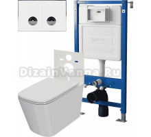 Комплект Унитаз подвесной Point Ника PN41081 + Инсталляция PN45121 пневматическая + Кнопка Венера PN44071WC белая, хром
