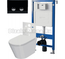 Комплект Унитаз подвесной Point Виктория PN41061 + Инсталляция PN45121 пневматическая + Кнопка Венера PN44071BC черная, хром