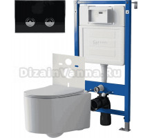 Комплект Унитаз подвесной Point Веста PN41701 + Инсталляция PN45121 пневматическая + Кнопка Венера PN44071BC черная, хром