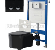 Комплект Унитаз подвесной Point Веста PN41701BM + Инсталляция PN45121 пневматическая + Кнопка Венера PN44071BC черная, хром