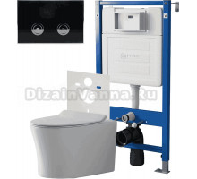 Комплект Унитаз подвесной Point Вега PN41711 + Инсталляция PN45121 пневматическая + Кнопка Венера PN44071BC черная, хром