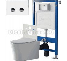 Комплект Унитаз подвесной Point Вега PN41711 + Инсталляция PN45121 пневматическая + Кнопка Венера PN44071WC белая, хром