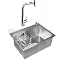 Комплект Мойка Wisent 5848 с PVD покрытием, с раздвижным коландером и дозатором, сатин + Смеситель MEGA Life MG-TK09 хром