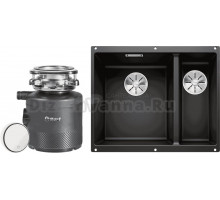 Комплект Мойка Blanco Subline 340/160-U черная, левая + Измельчитель Bort Alligator X