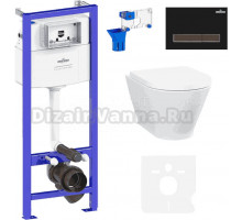 Комплект Lavinia Boho Унитаз подвесной Elegant Rimless 3308101R + Крышка-сиденье Elegant 33290700 с микролифтом + Инсталляция RelFix 38010010 + Кнопка RelFix 38050602 матовая черная, темное дерево + Дозатор RelFix 38040010