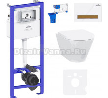 Комплект Lavinia Boho Унитаз подвесной Elegant Rimless 3308101R + Крышка-сиденье Elegant 33290700 с микролифтом + Инсталляция RelFix 38010010 + Кнопка RelFix 38050603 белая, светлое дерево + Дозатор RelFix 38040010