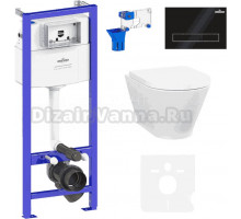 Комплект Lavinia Boho Унитаз подвесной Elegant Rimless 3308101R + Крышка-сиденье Elegant 33290700 с микролифтом + Инсталляция RelFix 38010010 + Кнопка RelFix 38050801 матовая черная, золотой глянец + Дозатор RelFix 38040010