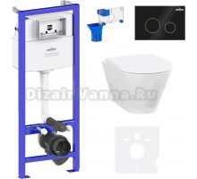 Комплект Lavinia Boho Унитаз подвесной Elegant Rimless 3308101R + Крышка-сиденье Elegant 33290700 с микролифтом + Инсталляция RelFix 38010010 + Кнопка RelFix 38050803 матовая черная, золотой глянец + Дозатор RelFix 38040010