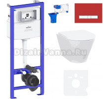 Комплект Lavinia Boho Унитаз подвесной Elegant Rimless 3308101R + Крышка-сиденье Elegant 33290700 с микролифтом + Инсталляция RelFix 38010010 + Кнопка RelFix 3805005R красная, хром + Дозатор RelFix 38040010