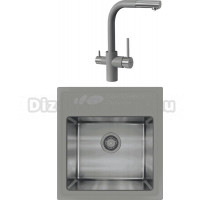 Комплект Мойка Florentina Комби 480 серый шелк + Смеситель Кристалл FL серый шелк