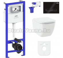 Комплект Lavinia Boho Унитаз подвесной One Rimless 3302103R + Крышка-сиденье One 33290200 с микролифтом + Инсталляция RelFix 38010020 + Кнопка RelFix 33805003B глянцевая черная, хром + Дозатор RelFix 38040010